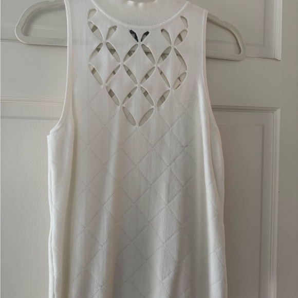 White House Black Market Tops - White House Black Market White Sleeveless Knit Tank with Decorative Cutout Back